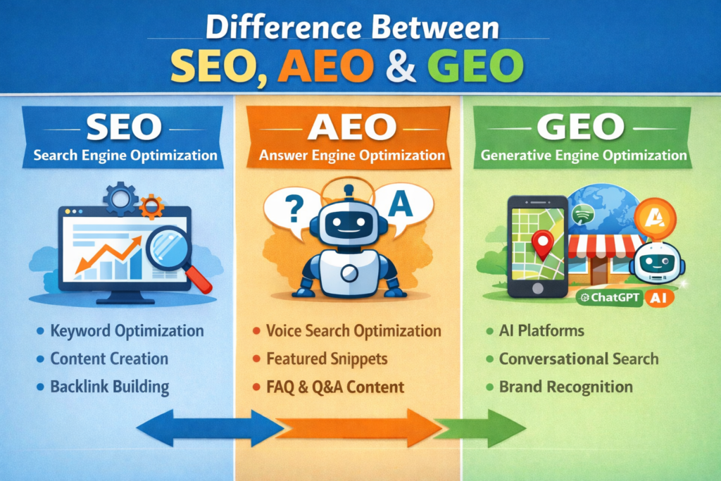 Difference Between SEO, AEO & GEO